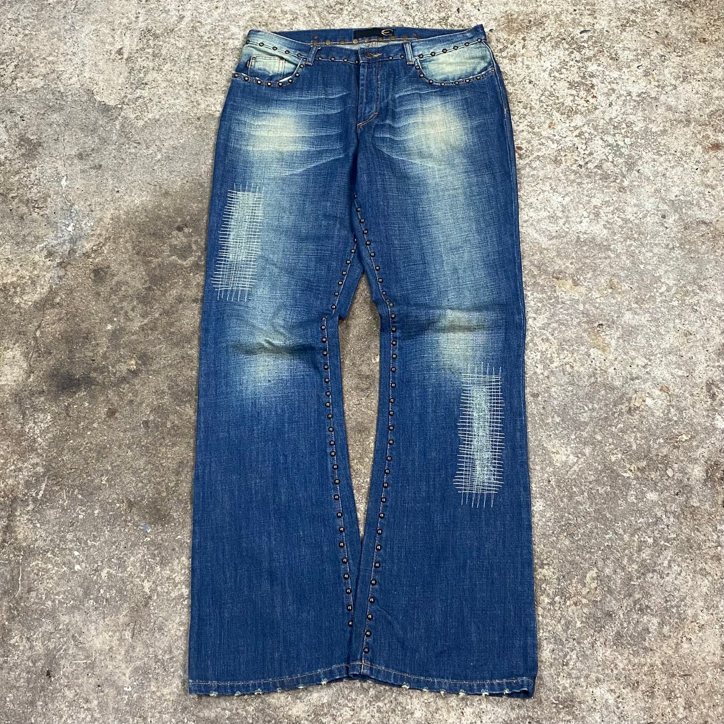 00's Roberto Cavalli studded flared denim