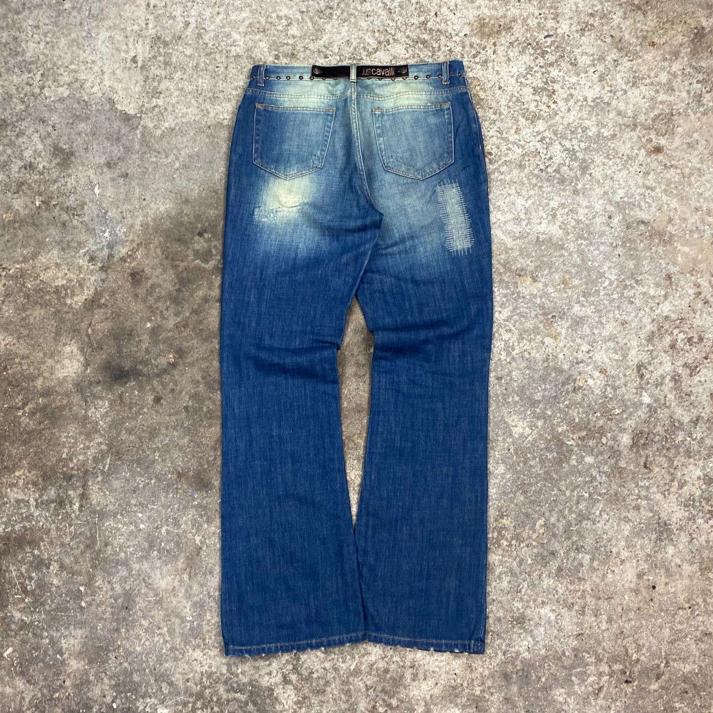 00's Roberto Cavalli studded flared denim