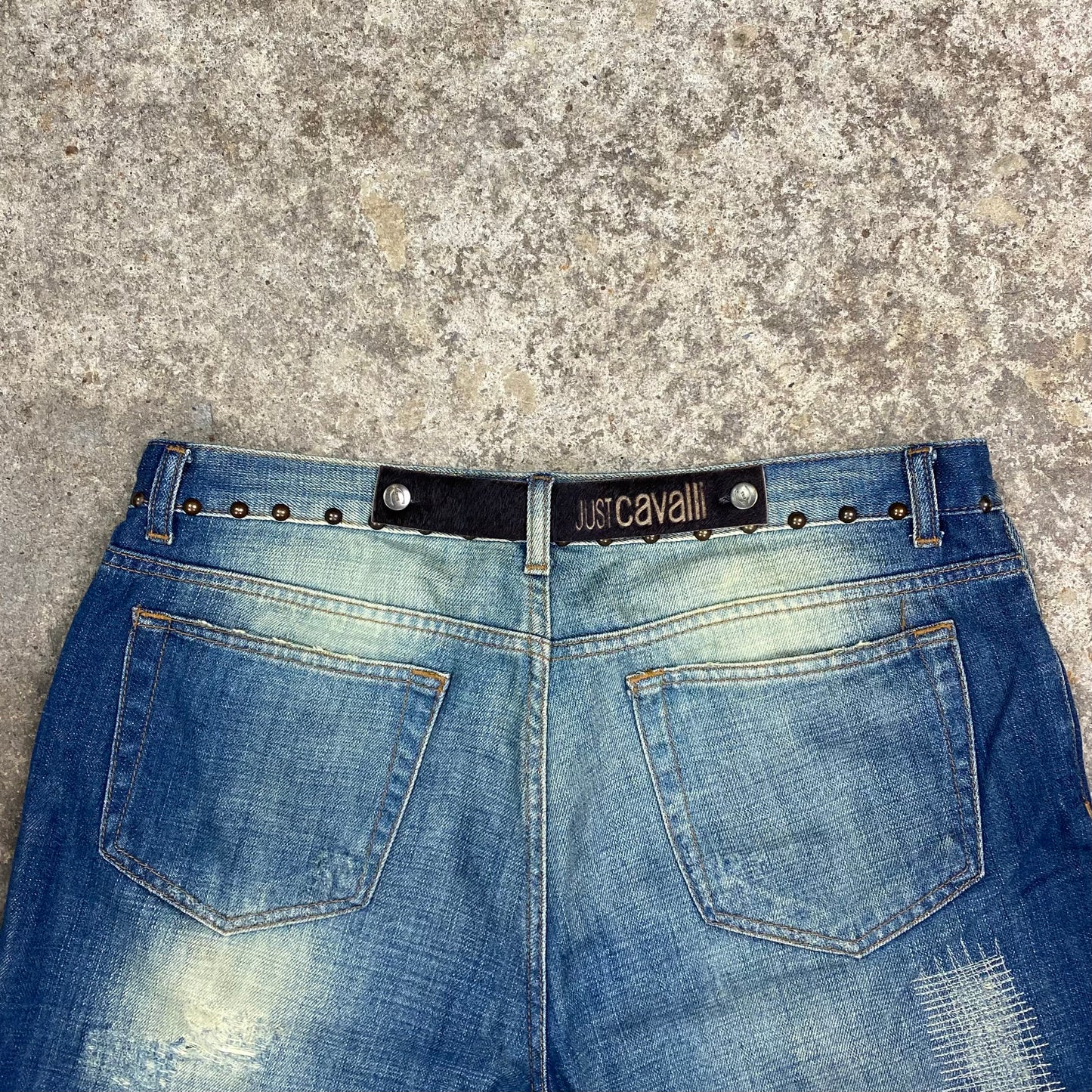 00's Roberto Cavalli studded flared denim