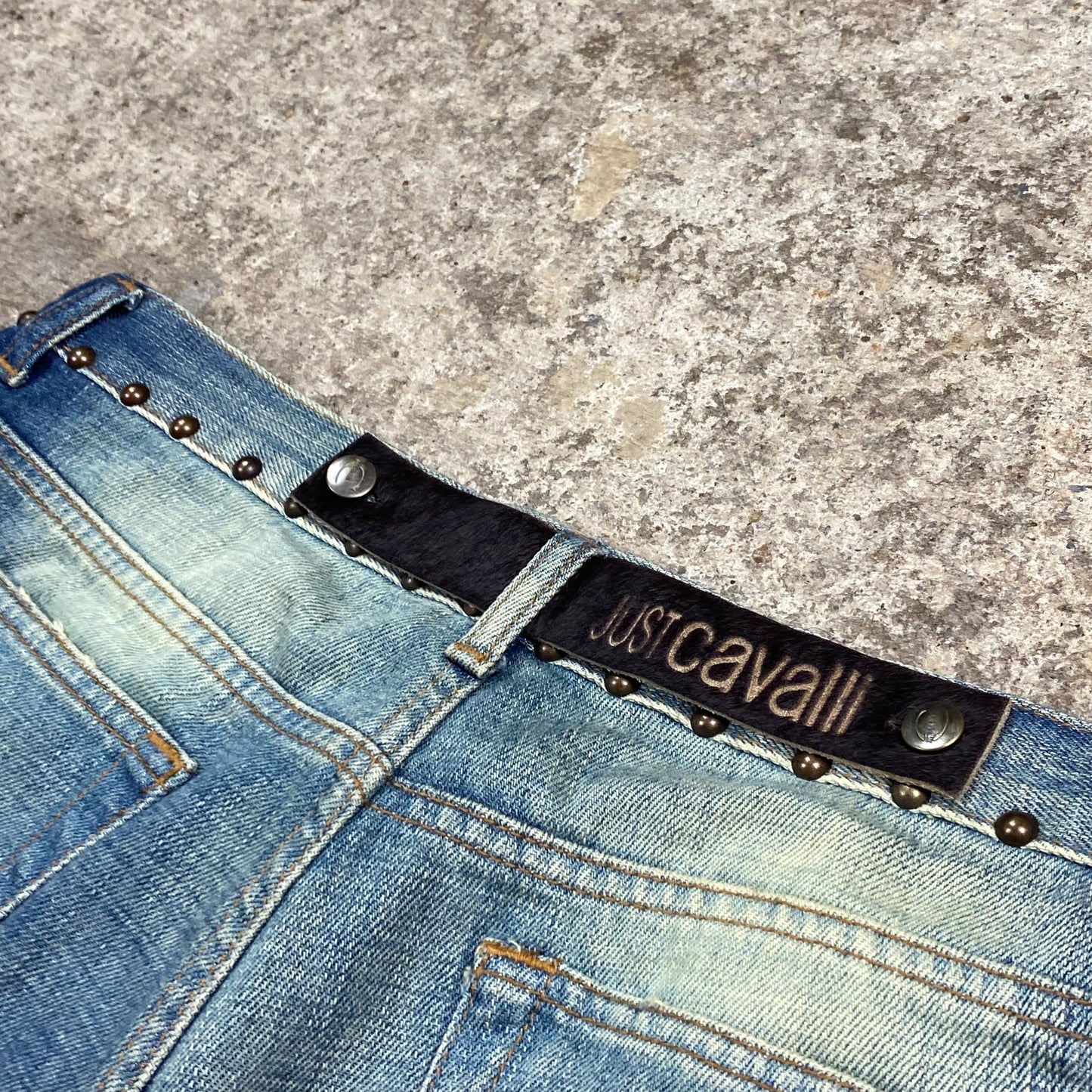 00's Roberto Cavalli studded flared denim